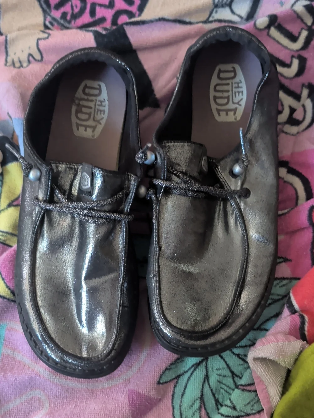 Hey Dude Shimmery Silver Slip-On Shoes